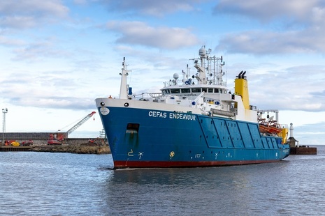 A photograph of the research vessel Cefas Endeavour. 