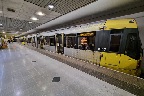 The tram involved in the derailment at Piccadilly tram stop.