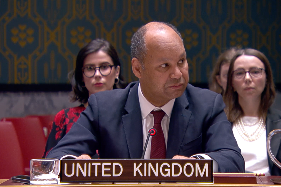 UK ambassador to UN sitting at the UNSC session