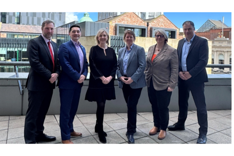 MHRA CEO Lawrence Tallon with partners from DfE, DoH, HIRANI and Invest NI. 