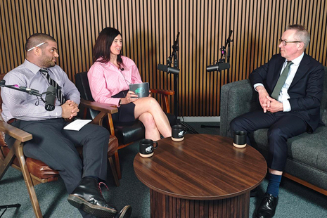 Sir Ian Bauckham, Chief Regulator at Ofqual, speaking to podcast hosts Junaid Sheikh and Jessica Lewis-Bell