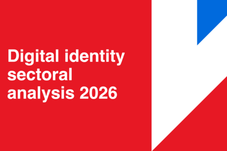 White text saying 'Digital identity sectoral analysis 2026' on a red background