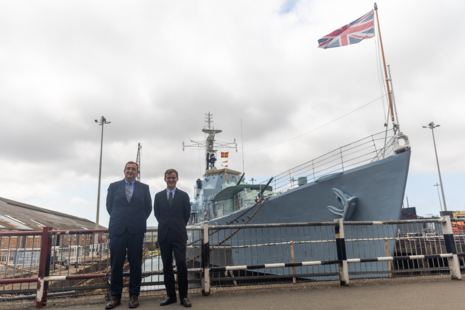 Aviation, Maritime and Decarbonisation Minister Keir Mather with SS Richard Montgomery