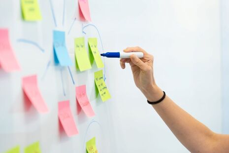 Post-it notes on a whiteboard