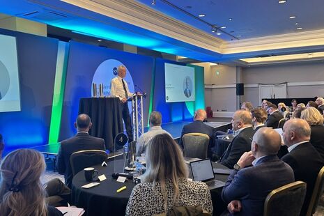 NDA Group CEO, David Peattie, addresses senior leaders at NRTF event