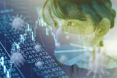 Woman with face mask alongside columns of numbers. Credit: iStockPhoto