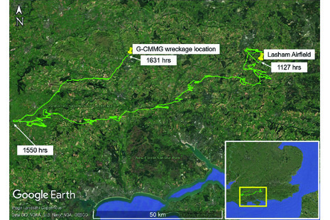 Track of the accident flight, recorded by the onboard avionics © 2025 Google, Image © Landsat / Copernicus