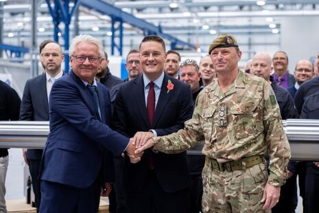 Left to right: Armin Papperger, CEO of Rheinmetall AG/ General Sir Roly Walker, Chief of General Staff/ Wes Streeting MP, Defence Secretary