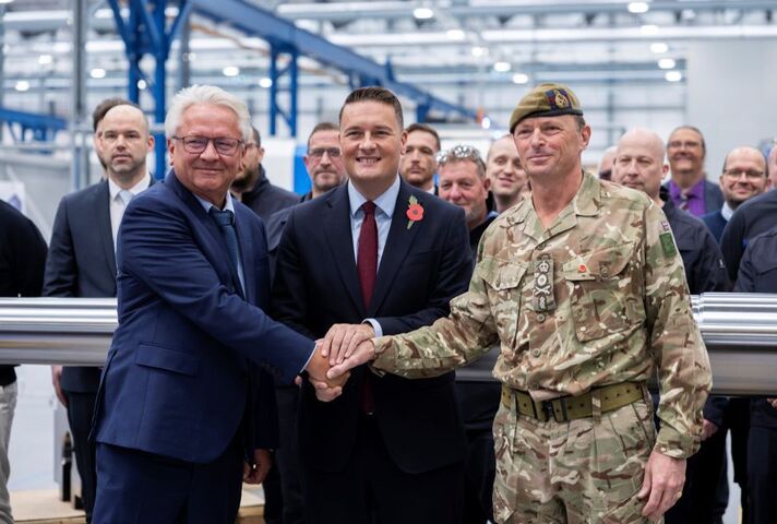 Left to right: Armin Papperger, CEO of Rheinmetall AG/ General Sir Roly Walker, Chief of General Staff/ Wes Streeting MP, Defence Secretary